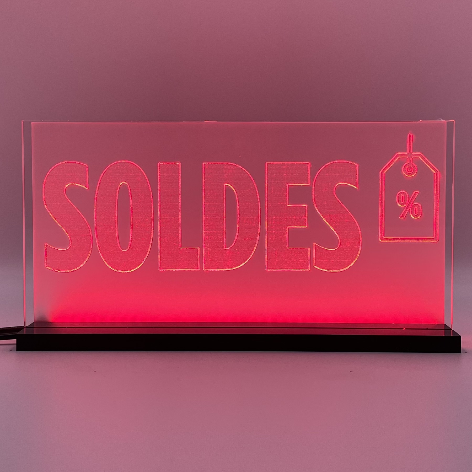 Signalétique lumineuse LED Soldes 2D+ Rouge