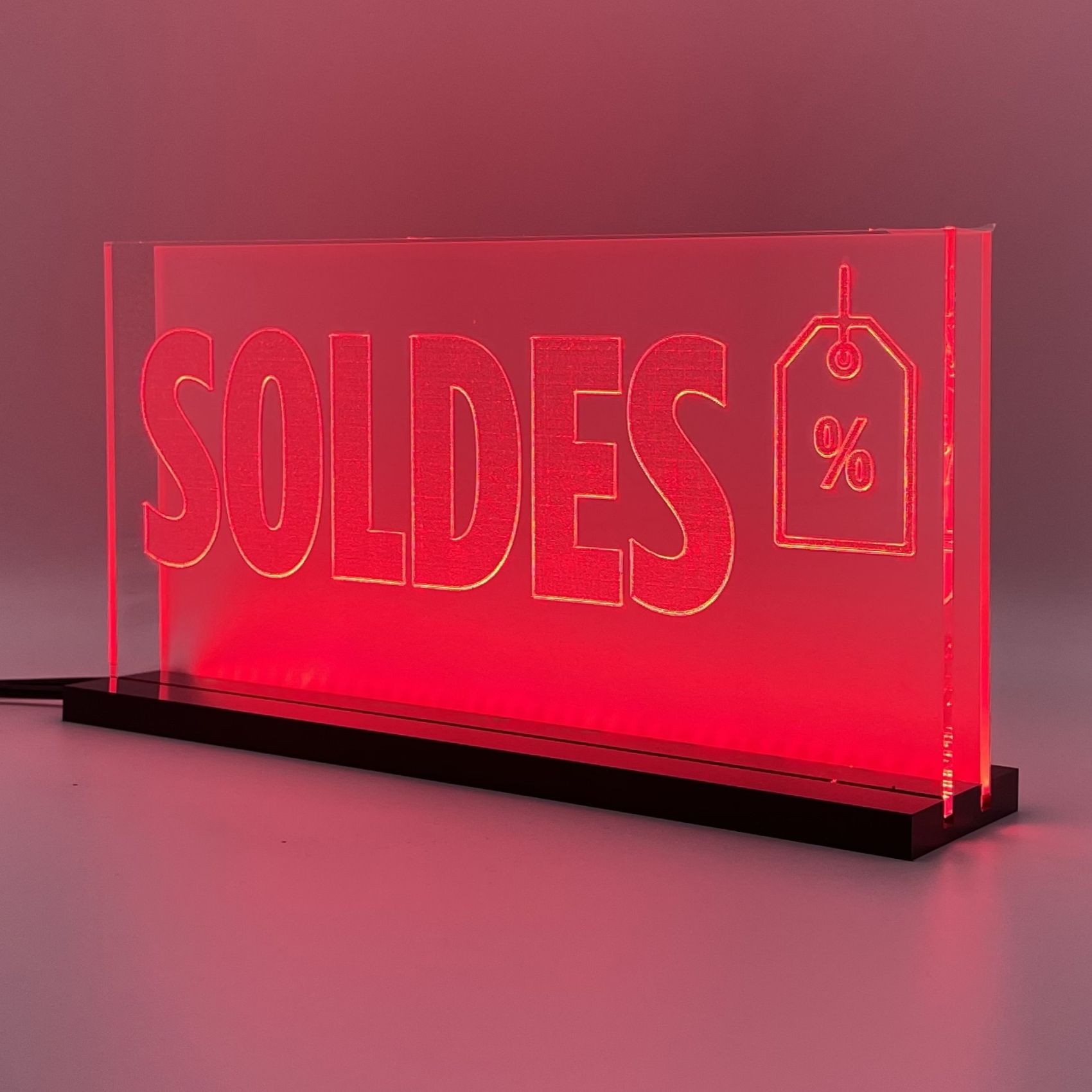 Signalétique lumineuse LED Soldes 2D+ Rouge