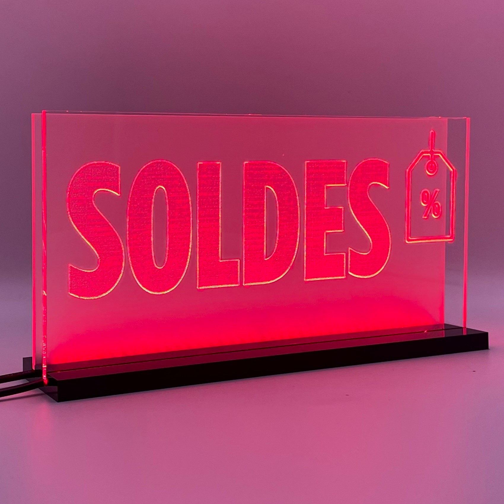 Signalétique lumineuse LED Soldes 2D+ Rouge
