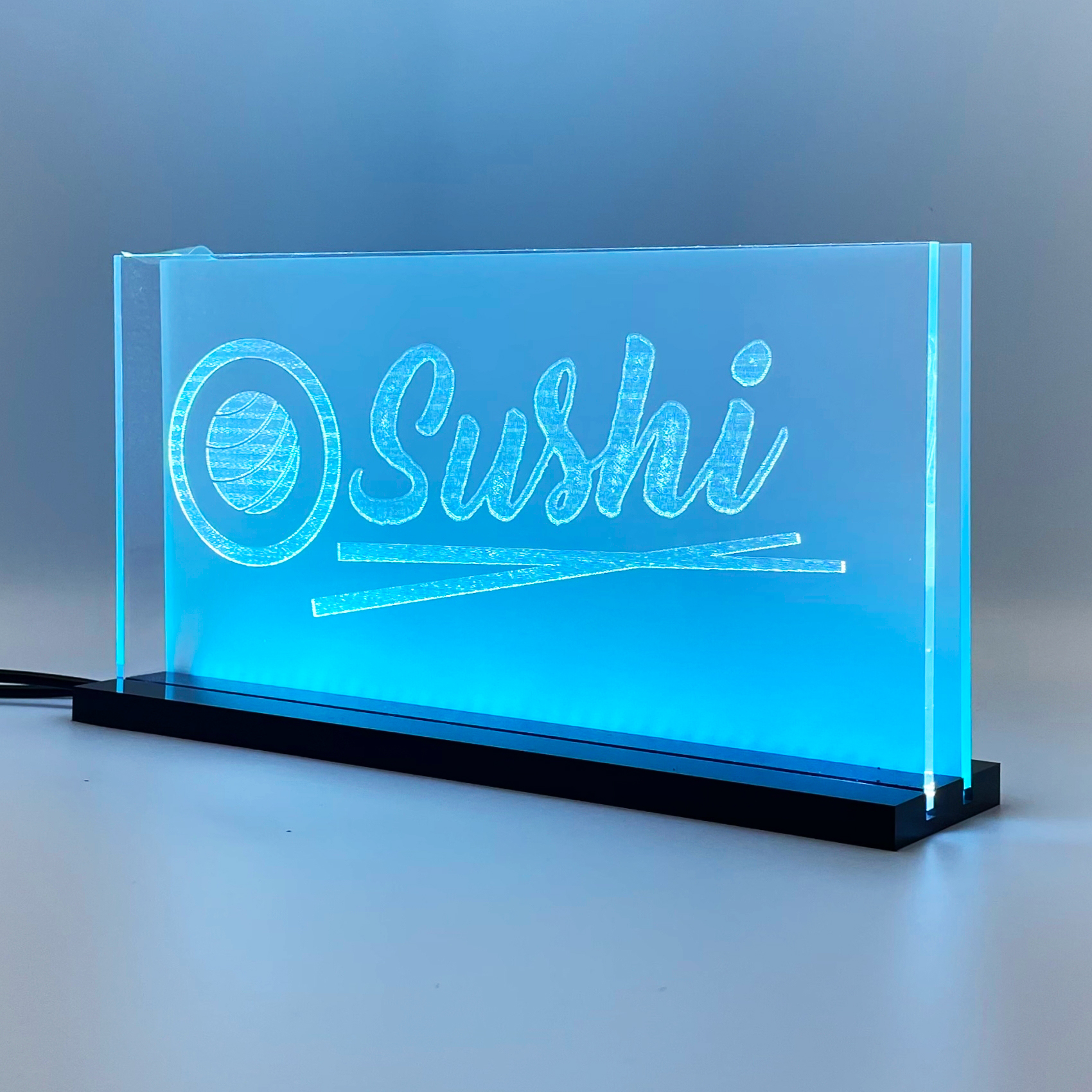 Enseigne LED Sushi 2D+ Blanc Bleu glacial